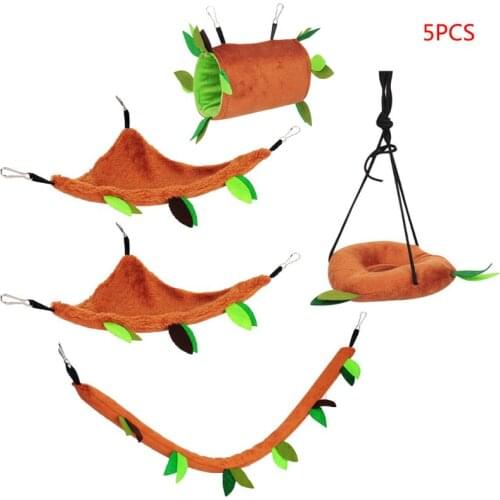 Plush Small Pet Toys Hanging Forest Leaf Pattern Swing Cylinder Hammock Ropeway Cage Decoration Accessories for Hamster Squirrel