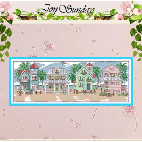 Seaside Villages Counted Cross Stitch Handmade Cross Stitch 11 14CT scenery Cotton Cross Stitch Kits Embroidery for Needlework