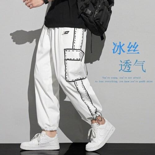 Straight Casual Wide-leg Pants Mens Spring Summer Beamed Loose Oversize Overalls All-match Graffiti Printed Trousers White Black