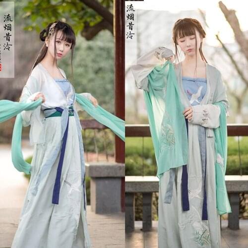 Silk-Washing Stream 5PCS Set Beautiful Womens Chinese Style Ruqun Vintage Gorgerous Dress Fine Embroidery Hanfu Long Dress