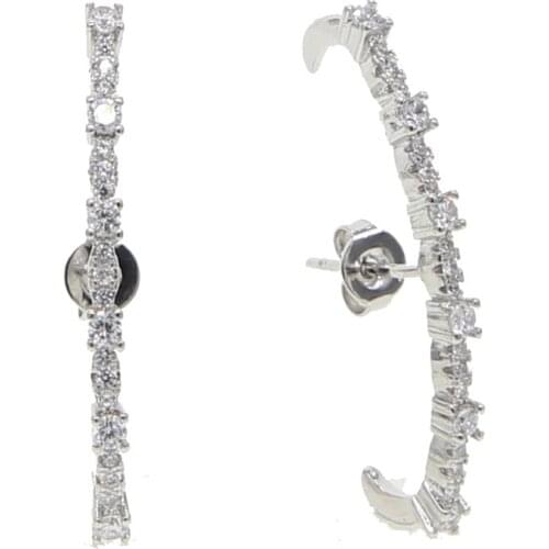 Gold silver color micro pave white cz Long bar stud earring simple geometric jewelry for women girl gift