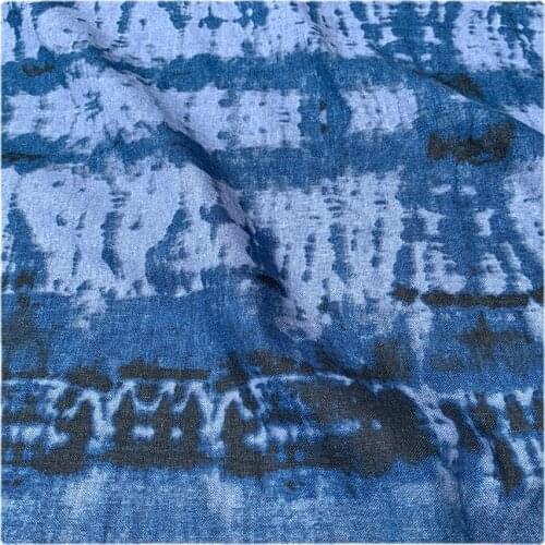 Width 55" Chinoiserie Blue Tie Dye Printed Linen Fabric By The Half Yard For Dress Shirt Fashion Hanfu Material