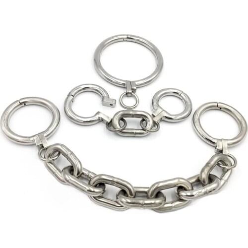 Super Heavy Stainless Steel Slave Collar Hand Ankle Cuffs Adult Games BDSM Toorture Bondage Sex Toys For Couples Restraints