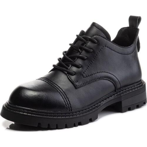 Genuine Leather 4CM Increased Leather Shoes Women 2021 New Autumn Breathable Single Shoes Thick-Soled Thick-Heeled Womens Shoes