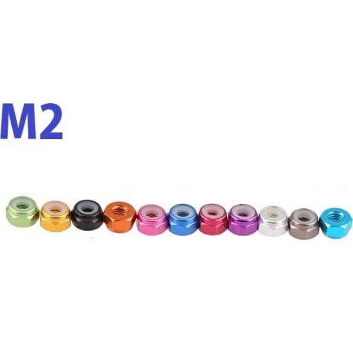 High quality M2 Silver/Black/DeepBLue/LightBlue/Gold/Red/Purple Anodized Colourful Aluminum Nylon nuts multicoloInsert Lock Nuts