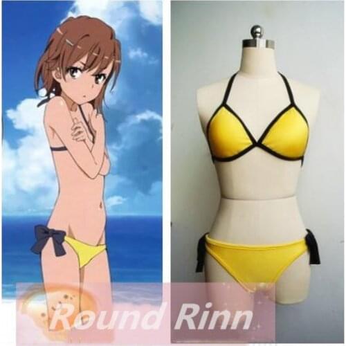 Toaru Majutsu no Index Misaka Mikoto Cosplay Yellow Swimwear Bikini Anime Custom Made Swimsuit