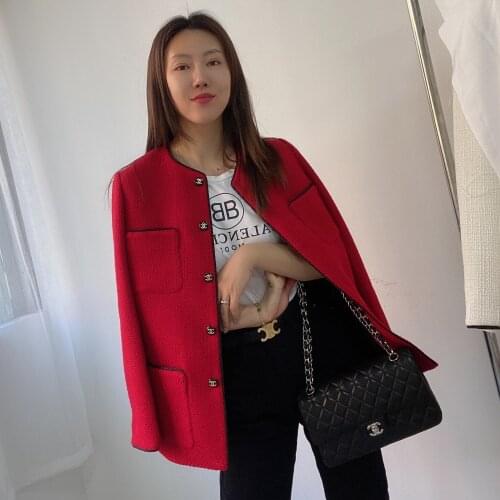 Red Fragrance 2021 New Spring and Autumn Winter Tweed Womens Slim Cardigan