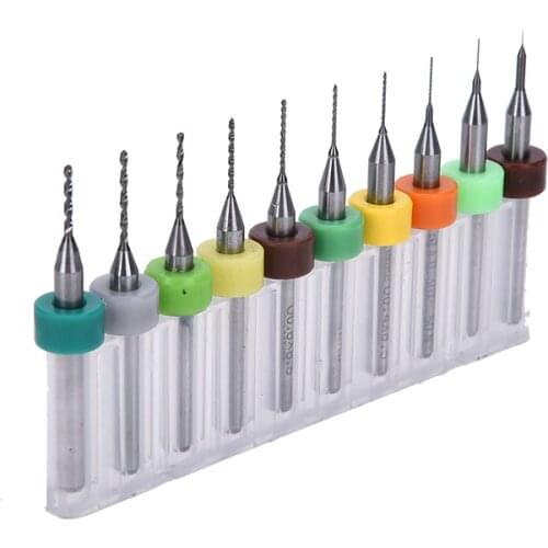 10pcs/Set 1/8"Shank 0.1-1mm Carbide PCB Jewelry CNC Engraving Micro Twist Drill Bits Set Wholesale