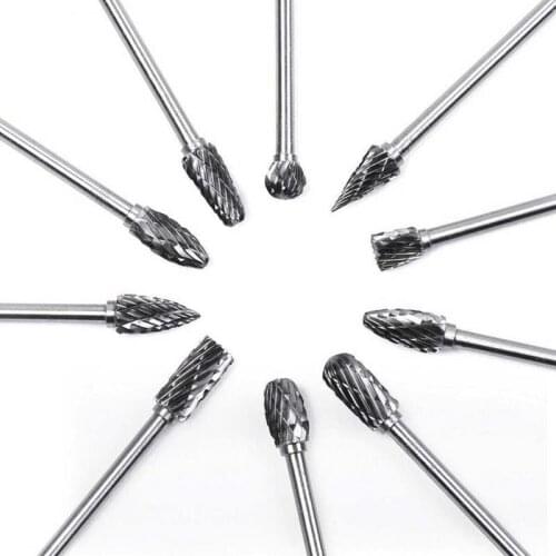 Rotary Drill Die Carving Bit Double Cut Tungsten Steel Solid Carbide Burrs 3x6mm Dia For Electric Grinder Accessories 10pcs