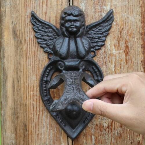 2PCS Vintage Door Knocker Cast Iron Doorknocker Winged Angel Cherub Door Latch Metal Door Gate Decoration Adornment Antique Home