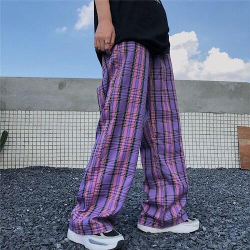 2021 Pants Korean Version Ins Trend Couple Lattice Straight Tube Wide Leg Loose Simple Pocket Fashion Favourite Hot Sale
