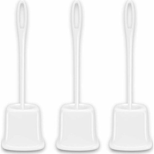 3PCS Toilet Brushes with Holder Set, Compact Brush Cleaner with Storage Caddy Long Handle Stiff Bristles Brush White