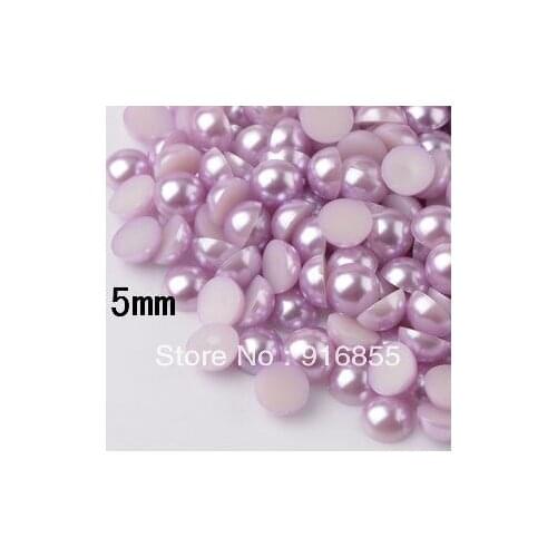 Free shipping Wholesale!5000pcs/bag 5mm half round flatback ABS imitation pearls light purple color DIY Material