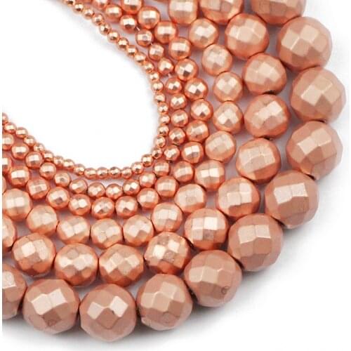 HGKLBB Matte Natural Stone Rose Gold Hematite Beads Faceted Round Loose Beads For Jewelry Making Diy bracelet 2/3/4/6/8/10mm