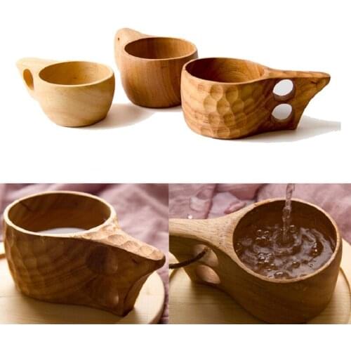 Japanese Style Wood Coffee Mug Portable Rubber Wooden Tea Milk Cups with Hanging Rope Drinking Mugs Handmade Drinkware Teacup