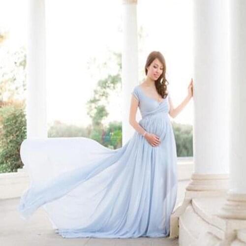 Long Ruffle Dresses Maternity Photography Props Maxi Dresses Pregnancy Dress For Photo Shoot Pregnant Women Clothes Chiffon