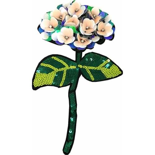 Hydrangea Flower Sequin Patch 3D Flowers Applique Beaded Patches For Clothing Bags Dress Appliques Parches Sew On 28x16cm AC1033