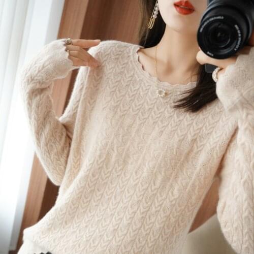 Hot Sale 100% Cashmere And Wool Knitted Sweater Women O-neck Long Sleeve Standard Knitwear Autumn Winter Fashion Female Jumper