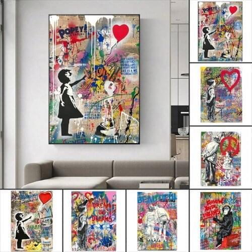 Banksy Graffiti Art Canvas Paintings Abstract Animals and Figures Street Art Poster and Print Wall Art Picture for Home Decor