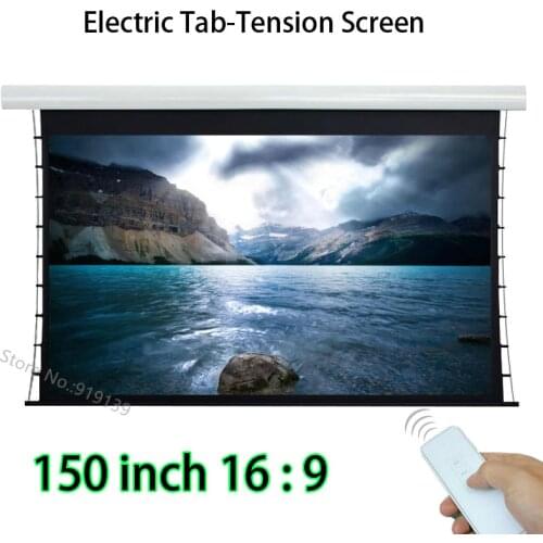 Customized 150inch 16:9 Motor Tab Tension Electric Projection Screen With Remote Control For Ultra-short Throw Projector