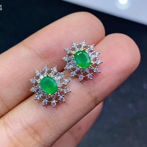 Fine Jewelry 925 Sterling Silver Natural Emerald Female New Earrings Ear Studs Noble Support Test with Box