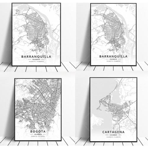 Barranquilla Bogota Cartagena Medellin Colombia Canvas Art Map Poster wall painting print home room decor frame