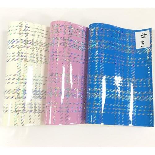 Plaid Holographic Laser Metallic Printed PU Synthetic Leather Fabric By the Yard for Making Shoe/Bag/Craft/Handbag
