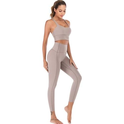 No Embarrassment Line Leggings + Sports Bra 2pcs Yoga Set Women Gym Fitness Clothing High Waist Tights Running Set Sportswear