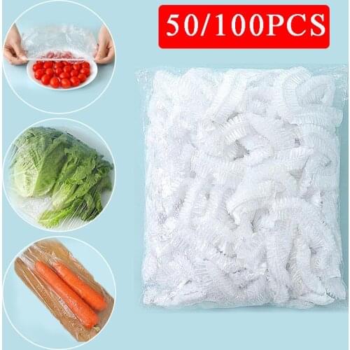 100PCS Reusable Durable Food Storage Covers Elastic Keep Fresh Food Plastic Wrap Dish Plate Clings Film For Refrigerator Kitchen