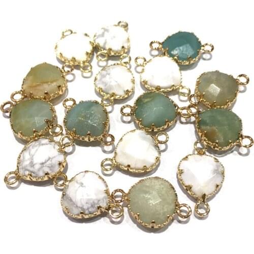 Natural Stone agate pendant Water drop shape Double hole connectorfor Jewelry Making Diy Bracelet necklace accessories 14X19mm