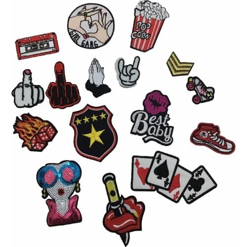 10PCS Mixed Styles Popcorn Embroidery Patches for Clothes Hand Finger Lips Lady Patches Iron on Sequin Fabric Sewing Appliques