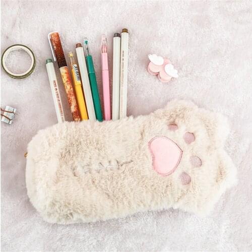 Kawaii Plush Cat Claw Pencil Bag Large Capacity Cosmetic Box Make Up Storage Case Stationery Organizer School Supplies