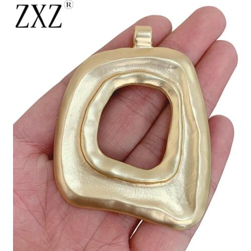 ZXZ 2pcs Matt Gold Boho Large Open Hollow Charms Pendants for Necklace Jewelry Making Findings 69x52mm