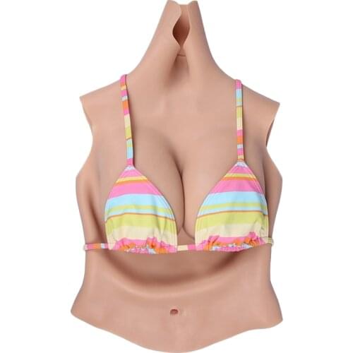 Half Bodysuit E CUP High Collar Neck Fake Artificial Boobs Realistic Silicone Breast Forms Crossdresser Shemale Drag Queen 4G