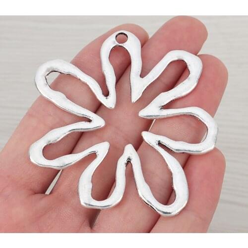 5 x Silver Plated Large Open Hollow Flower Charms Pendants for Necklace Jewelry Making 65x61mm