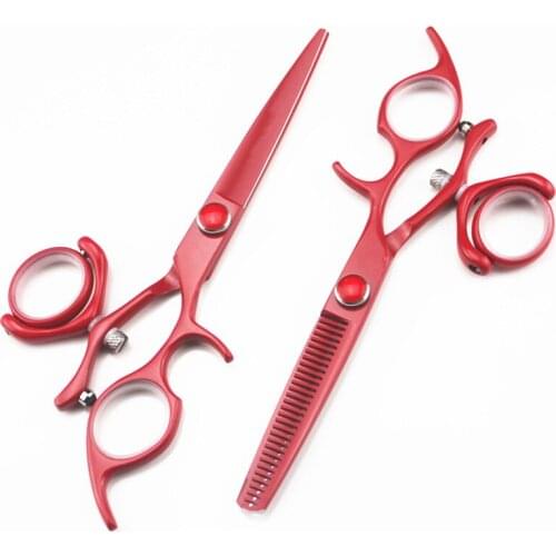 Professional Japan 440c 6'' red whirl cut hair scissors haircut thinning barber haircutting cutting shears hairdressing scissors