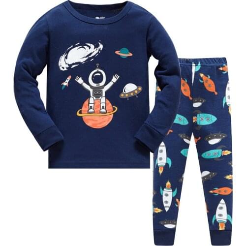 Jumping Meters New Autumn Winter Childrens Home Clothes Fashion Robot Print Rockets Baby Pyjamas Cartoon Toddler Sleepwear Sets