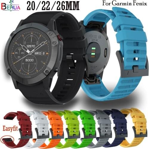 20 22 26mm Silicone Sport WatchStrap For Garmin Fenix 6X 6 6S 5X 5 5S SmartWatch Quick Release Easyfit forerunner 945 Watchband