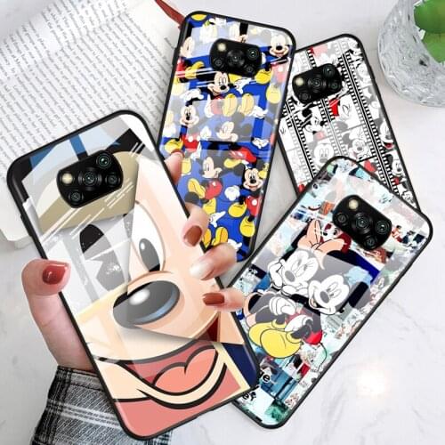 Mickey Mouse cartoon cute for Xiaomi POCO X3 NFC F3 M2 X2 F2 Redmi K30 Redmi Note 9 Pro Luxury Tempered Glass Phone Case Cover
