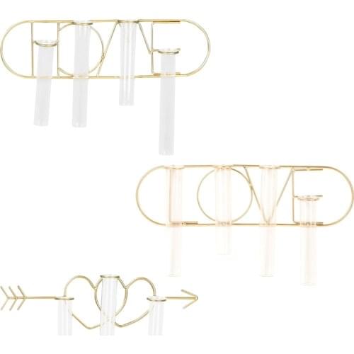 Nordic Wrought Iron Wall Hydroponic Glass Hanging Vase Plant Flower Terrarium Container Home Decoration