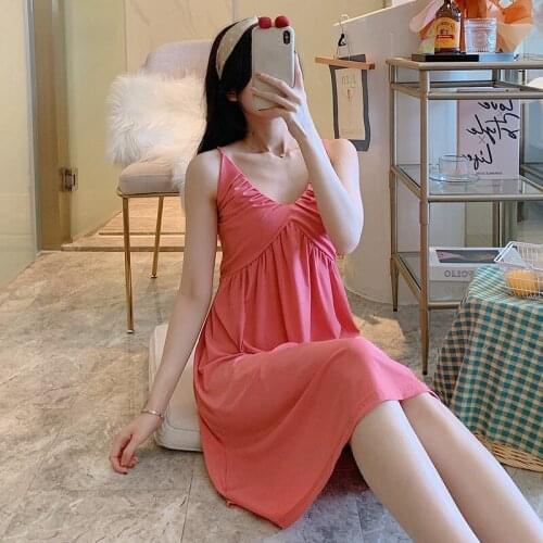 2021 Summer Sexy Lingerie Spaghetti Strap Silk Satin Nightgown for Women Sleepwear Femme Nightdress Night Gown Home Dress Nighty