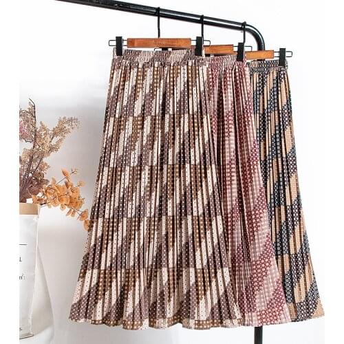 Printed Pleated Skirts Women Spring High Waist Umbrella Skirt Women High Waist Pleated Chiffon Skirt Women