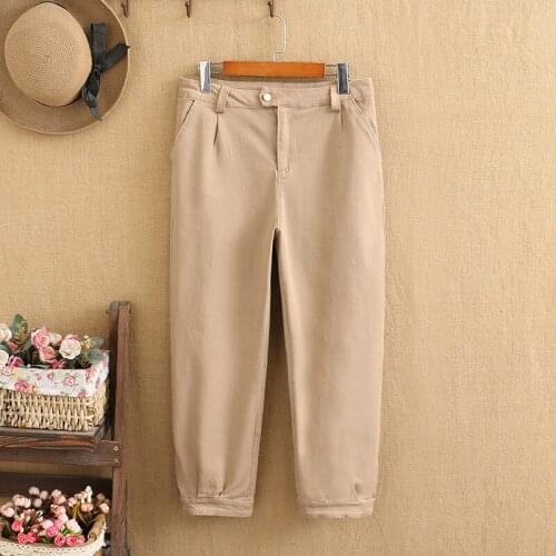 Women plus sizes High Quality Cotton Casual Capri Pants with zippered leggings on both sides Capri Pants for fat ladies