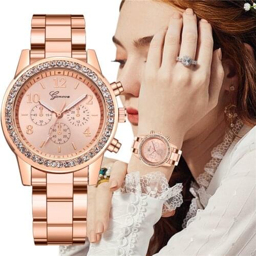 Women Fashion Luxury Geneva Wristwatches Female Rhinestone Stainless Steel Clock Gift Zegarek Damski