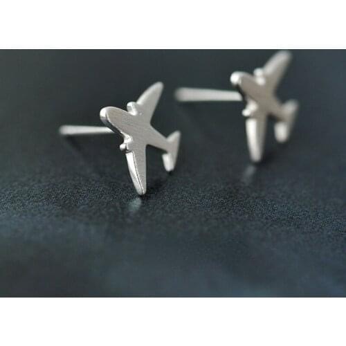 Prevent Allergy Silver Color Airplane Stud Earrings for Women Party Gift Jewelry Brincos Mujer Fashion Jewelry Birthday Gift BFF