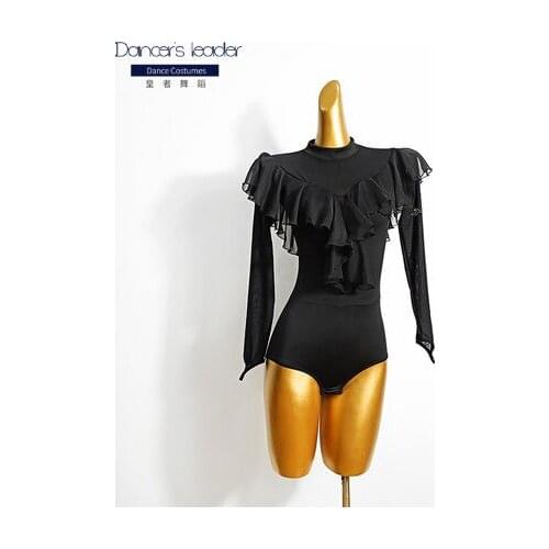 2020 new modern clothes national standard dance tops womens long-sleeved flashing jumpsuit all-match Latin practice clothes