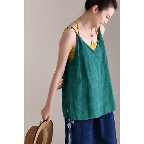 MICOCO B8118 Cultural wash nostalgic multicolor front and back V-neck side fork inside halter vest female