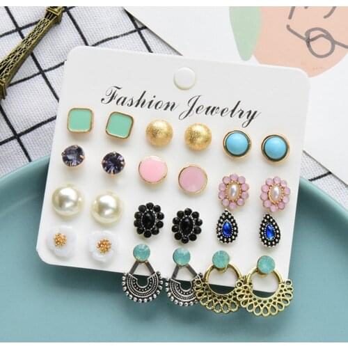 12 Pairs Golden Earrings Set for Women Parties Jewel Non Piercing