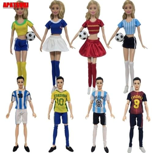 2sets/lot Casual Football Sports Wear Costume Top Shirts Short Pants Socks for Barbie Doll Outfits Clothes for Ken Boy Male Doll