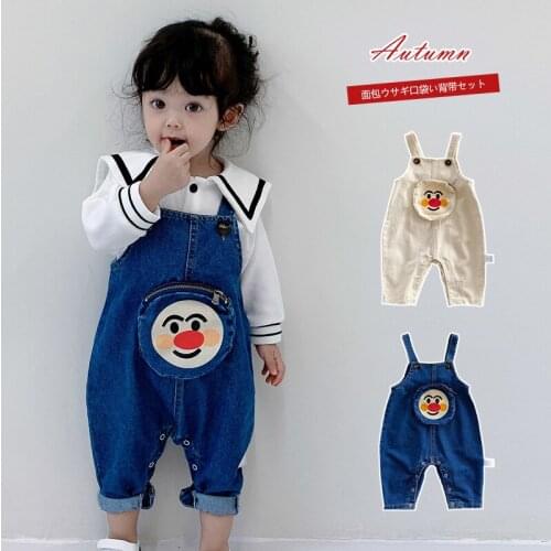 Toddler Kids Clothing Suit Spring Autumn Baby Girls Boys Cute Jumpsuits Set Lapel Sweatshirts Pocket Cartoon Denim Overalls 2pcs